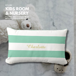 Klassisk Mint Grönt Rand Pillow med Namn Lumbarkudde