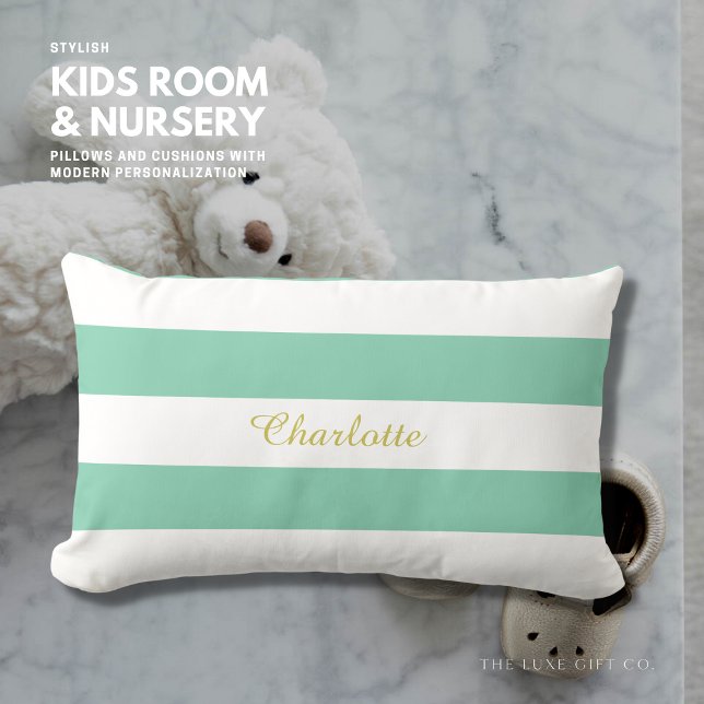 Klassisk Mint Grönt Rand Pillow med Namn Lumbarkudde (Skapare uppladdad)