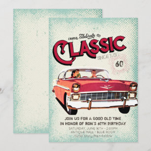 Klassisk mittenbil Vintage 60:e födelsedagen Inbjudningar