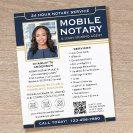 Klassisk mobil notarius flyer QR-kod Navy Guld