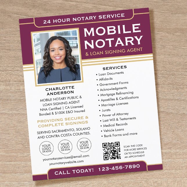 Klassisk mobil notarius flyer QR-kod plommon guld (Skapare uppladdad)
