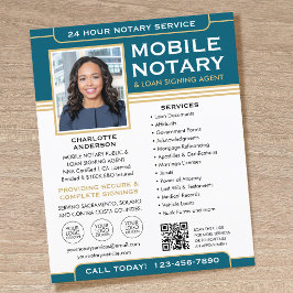 Klassisk mobil notarius flyer QR-kod teal guld