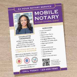 Klassisk Mobile Notary Public QR Code Lila Flygblad