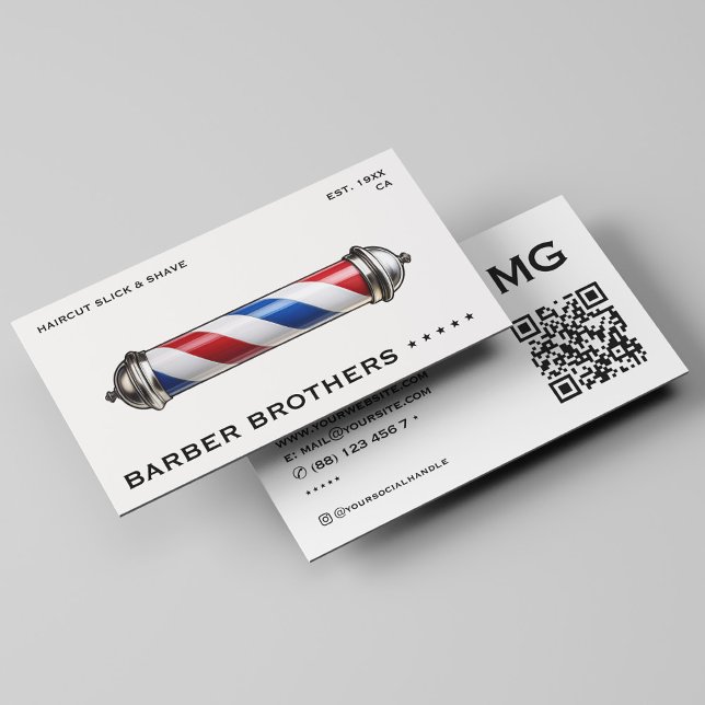 Klassisk Modern Barber Stång Vit Barberbutik   Visitkort (Classic Modern Barber Pole White Barbershop Business Card
)