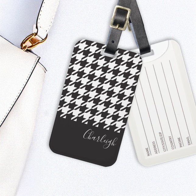 Klassisk Modern Black and White Houndstooth Bagagebricka (Skapare uppladdad)