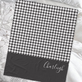 Klassisk Modern Black and White Houndstooth Fleecefilt