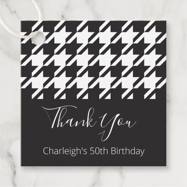 Klassisk Modern Black and White Houndstooth Gåvor Etiketter (Framsida)