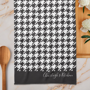 Klassisk Modern Black and White Houndstooth Kökshandduk