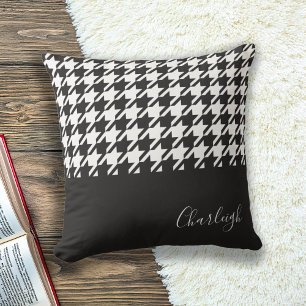 Klassisk Modern Black and White Houndstooth Kudde