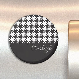 Klassisk Modern Black and White Houndstooth Magnet