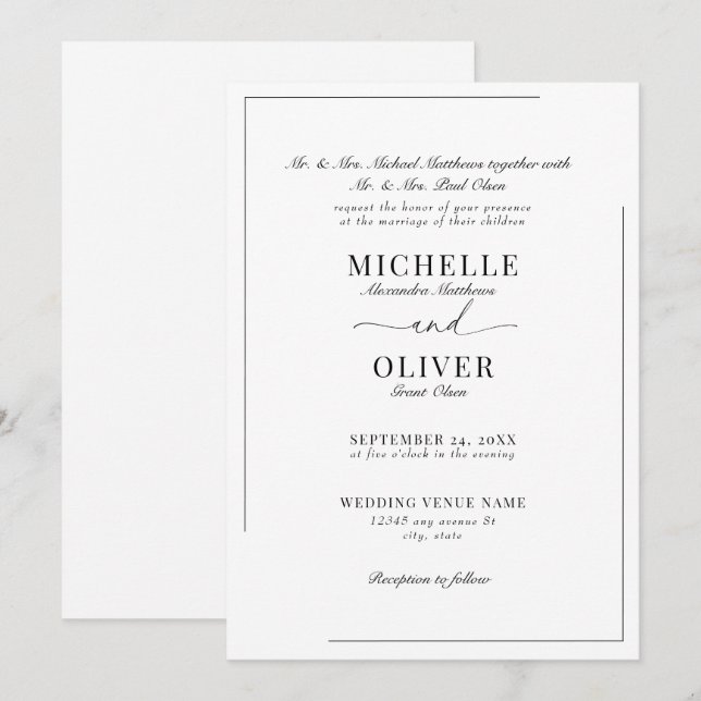 Klassisk, modern bröllopsinbjudan inbjudningar (Fram/baksida)