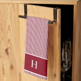 Klassisk Modern Burgunderröd Randig Monogram Kökshandduk