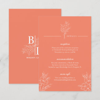 Klassisk Modern Elegant Blommig Korall Bröllopsdet Tilläggskort