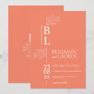 Klassisk Modern Elegant Blommigt Coral Bröllop Inbjudningar