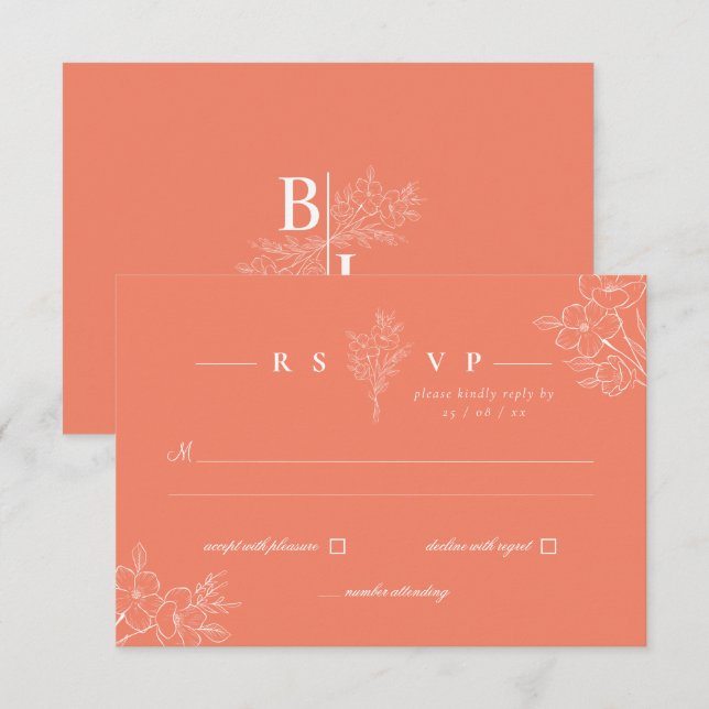 Klassisk Modern Elegant Blommigt Coral Bröllop OSA Kort (Fram/baksida)