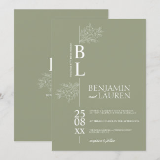 Klassisk Modern Elegant Blommigt Sage Grönt Bröllo Inbjudningar