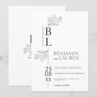 Klassisk Modern Elegant Blommigt Vita Bröllop Inbjudningar