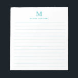 Klassisk, modern, enkel Grönt, monogram linjerad Anteckningsblock<br><div class="desc">Anteckningsblocket Klassiskt,  Modern Basic Classic Teal Grönt Monogram Linted</div>