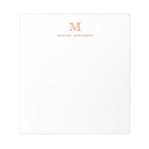 Klassisk Modern Enkel Orange Monogram Initial Anteckningsblock