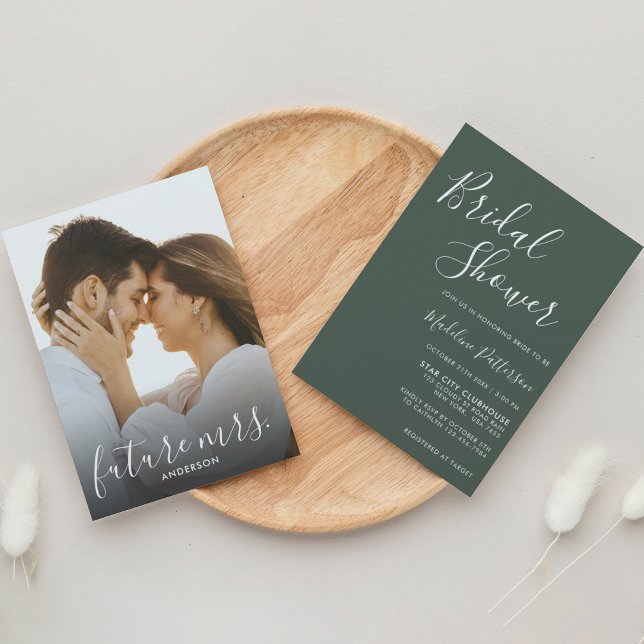 Klassisk modern Mörk grönt med Photo Möhippa Inbjudningar (Skapare uppladdad)