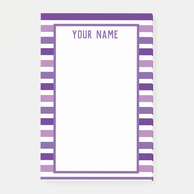 Klassisk modern Namn Lila och Vita Rand Post-it Block (Framsida)