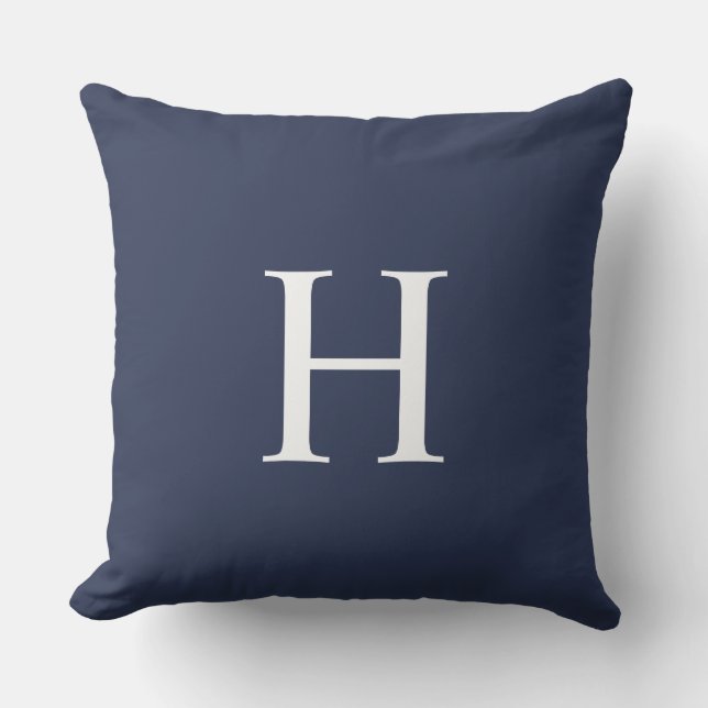 Klassisk Modern Navyblå Monogram Kudde (Framsida)