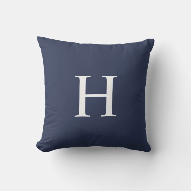 Klassisk Modern Navyblå Monogram Kudde (Framsida)