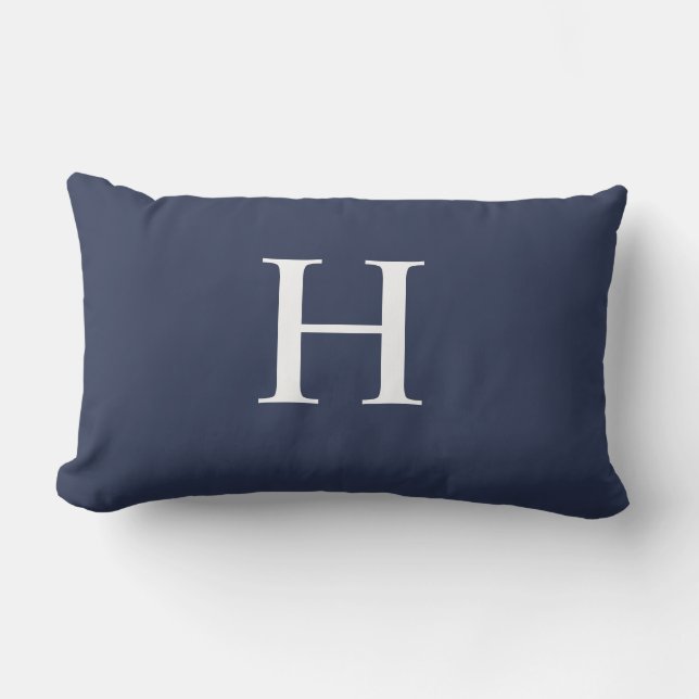 Klassisk Modern Navyblå Monogram Lumbarkudde (Framsida)