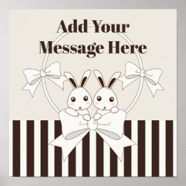 Klassisk modern Rand Cute Tecknad Twin Bunny Poster