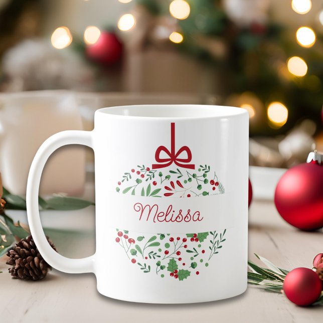 Klassisk Modern Red Grönt Blommigt Berries jul Kaffemugg (Skapare uppladdad)