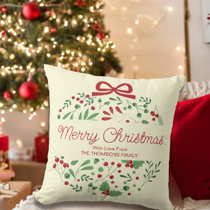 Klassisk Modern Red Grönt Blommigt Berries jul Kudde