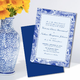 Klassisk modern Retro Blue Chinoiserie Bröllop Inbjudningar