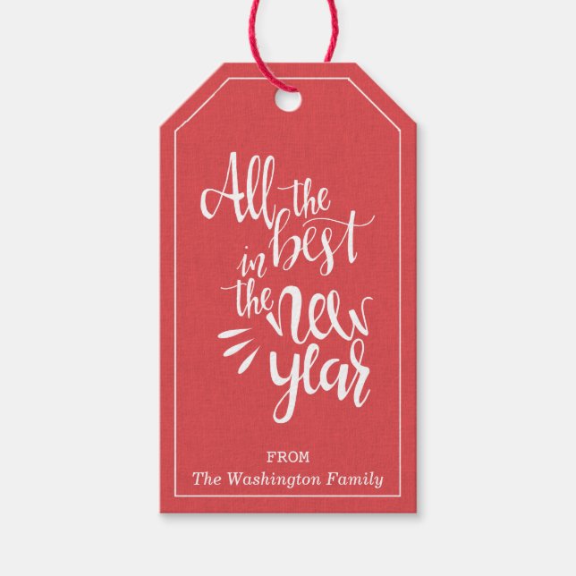Klassisk modern röd bästa nyårshelg-Helgdag Presentetikett (Framsidan)