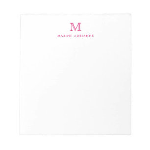 Klassisk Modern Simple Shock rosa Monogram Initial Anteckningsblock