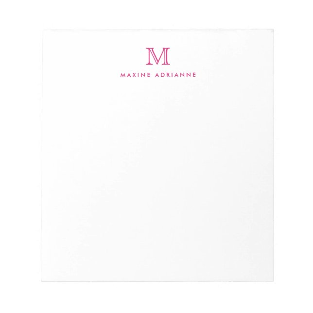 Klassisk Modern Simple Shock rosa Monogram Initial Anteckningsblock (Framsida)
