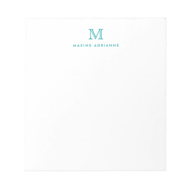 Klassisk Modern Simple Teal Grönt Monogram Anteckningsblock (Framsida)