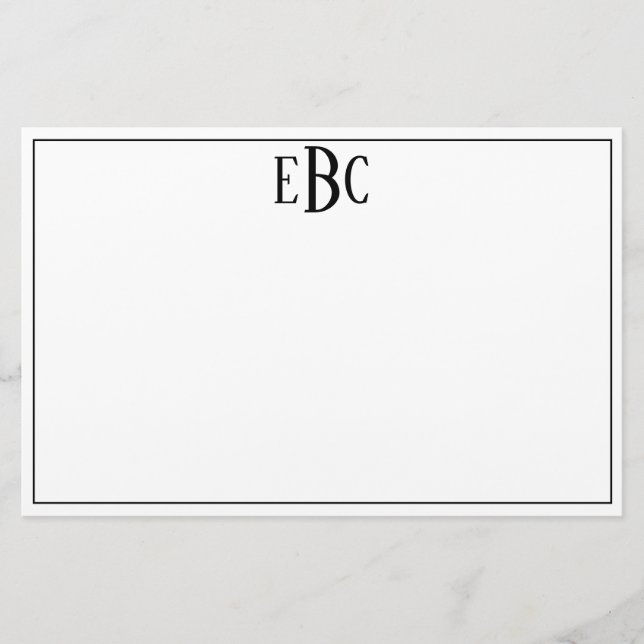 Klassisk modern svart och vit monogram stationär (Framsida)