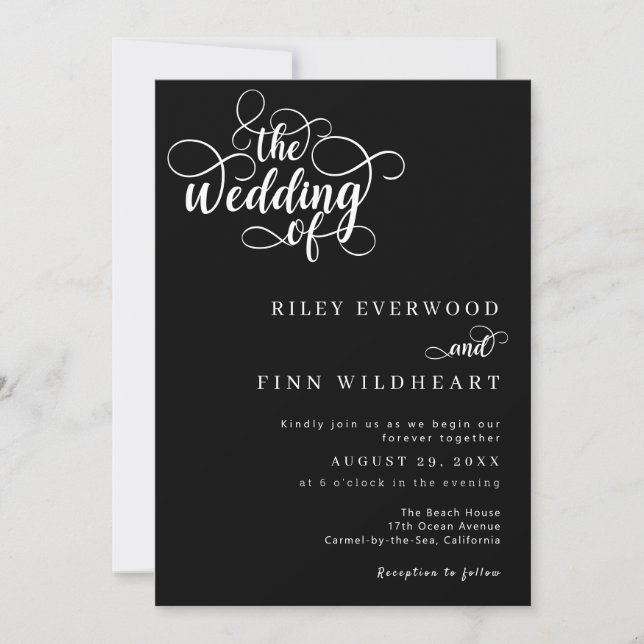 Klassisk modern svart och vitt skript Bröllop Inbjudningar (Framsida)