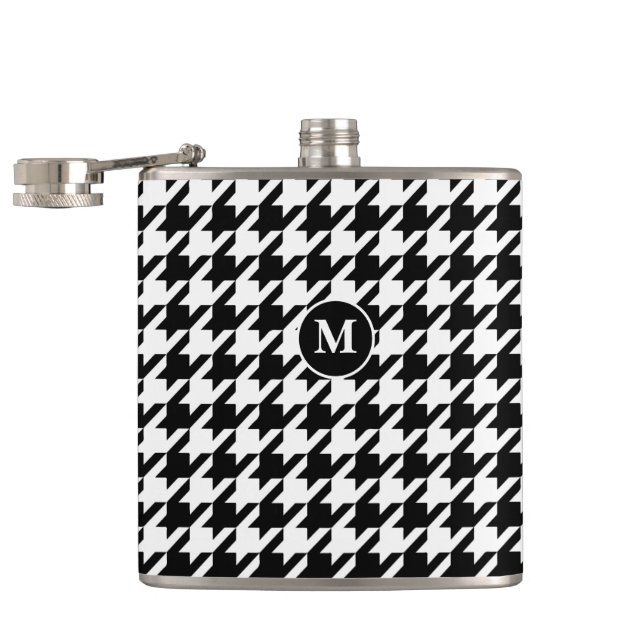 Klassisk Modern Svart & Vit Houndstooth Monogram Fickplunta (Öppnad)