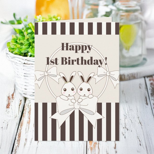 Klassisk modern Tecknad Bunny Girl Birthday Kort (Skapare uppladdad)