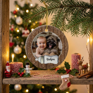 Klassisk Modern Trä Baby:s Första Jul Julgransprydnad Keramik