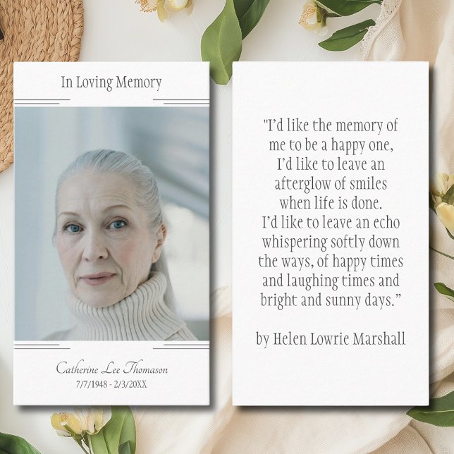 Klassisk modernt minneskort för foto och bön visitkort (Classic Modern In Loving Memory Photo Prayer Card)