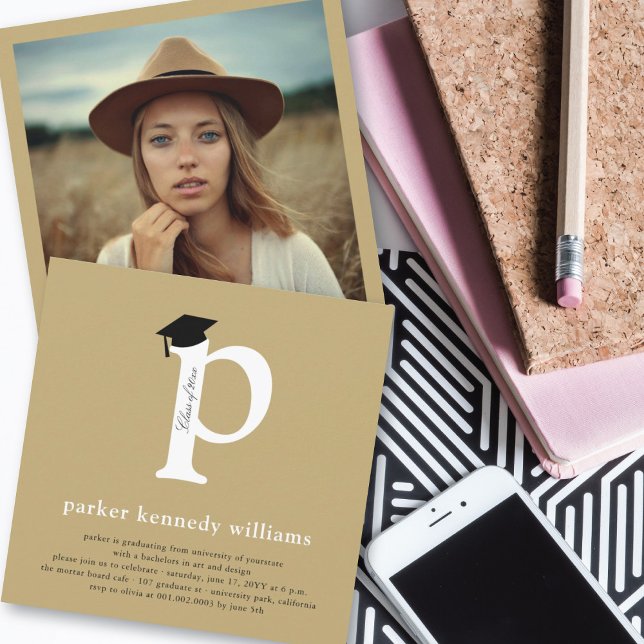 Klassisk monogram Alphabet P Photo Studentfest Inbjudningar (Skapare uppladdad)
