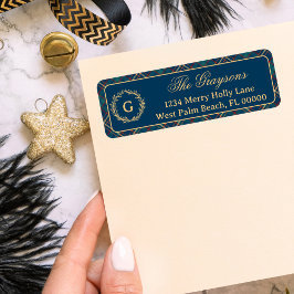 Klassisk Monogram, andningsblått Play-jul Returadress Etikett