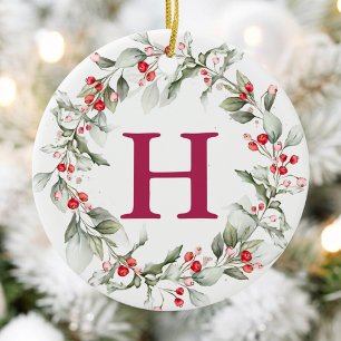 Klassisk Monogram Berry-andejul Julgransprydnad Keramik