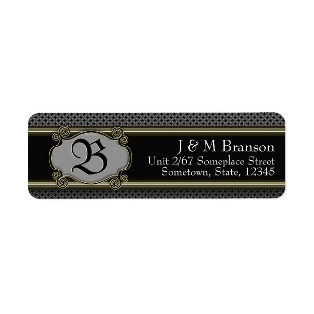 Klassisk Monogram Black Guld Snyggt-adressetikett Returadress Etikett (Framsidan)