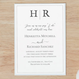 Klassisk Monogram Black & White Wedding-inbjudan Inbjudningar