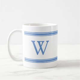 Klassisk monogram Blue Stripe Personlig mugg