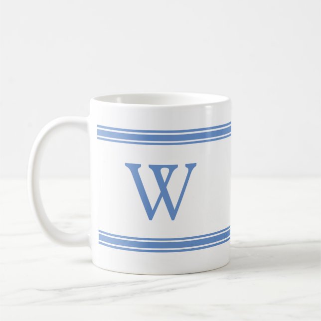 Klassisk monogram Blue Stripe Personlig mugg (Vänster)