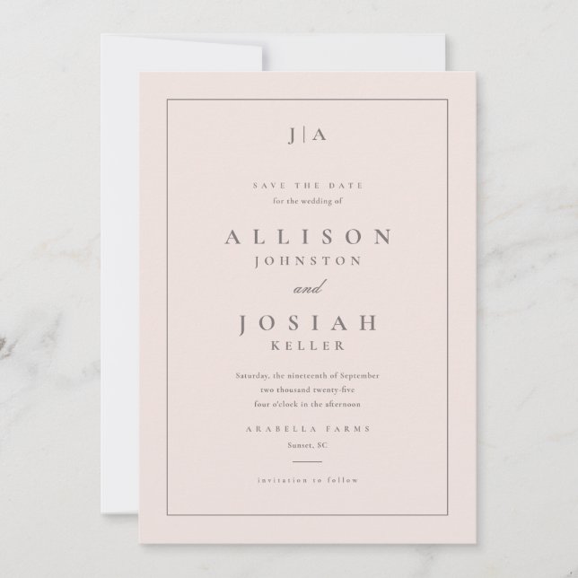 Klassisk Monogram Bröllop Spara Datumet (Framsida)